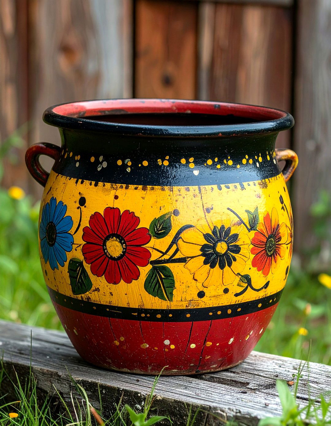 Folk Art Bloom Painted Pot - 25 painted pot ideas
