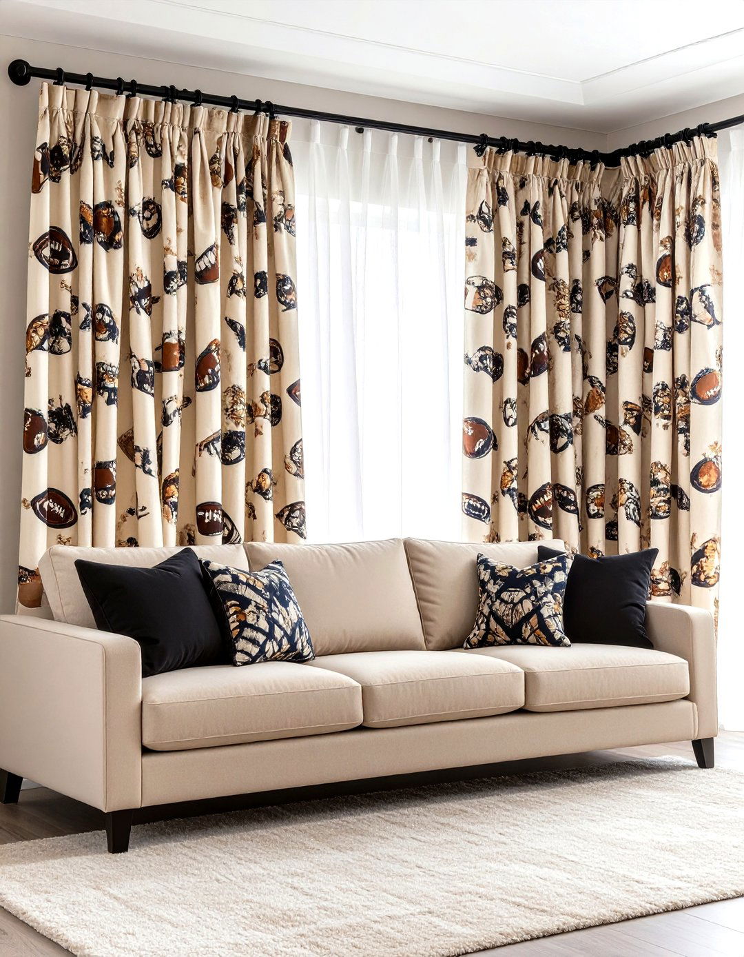 Football Pattern Curtains for Draft Proof Style - 25 football room decor ideas