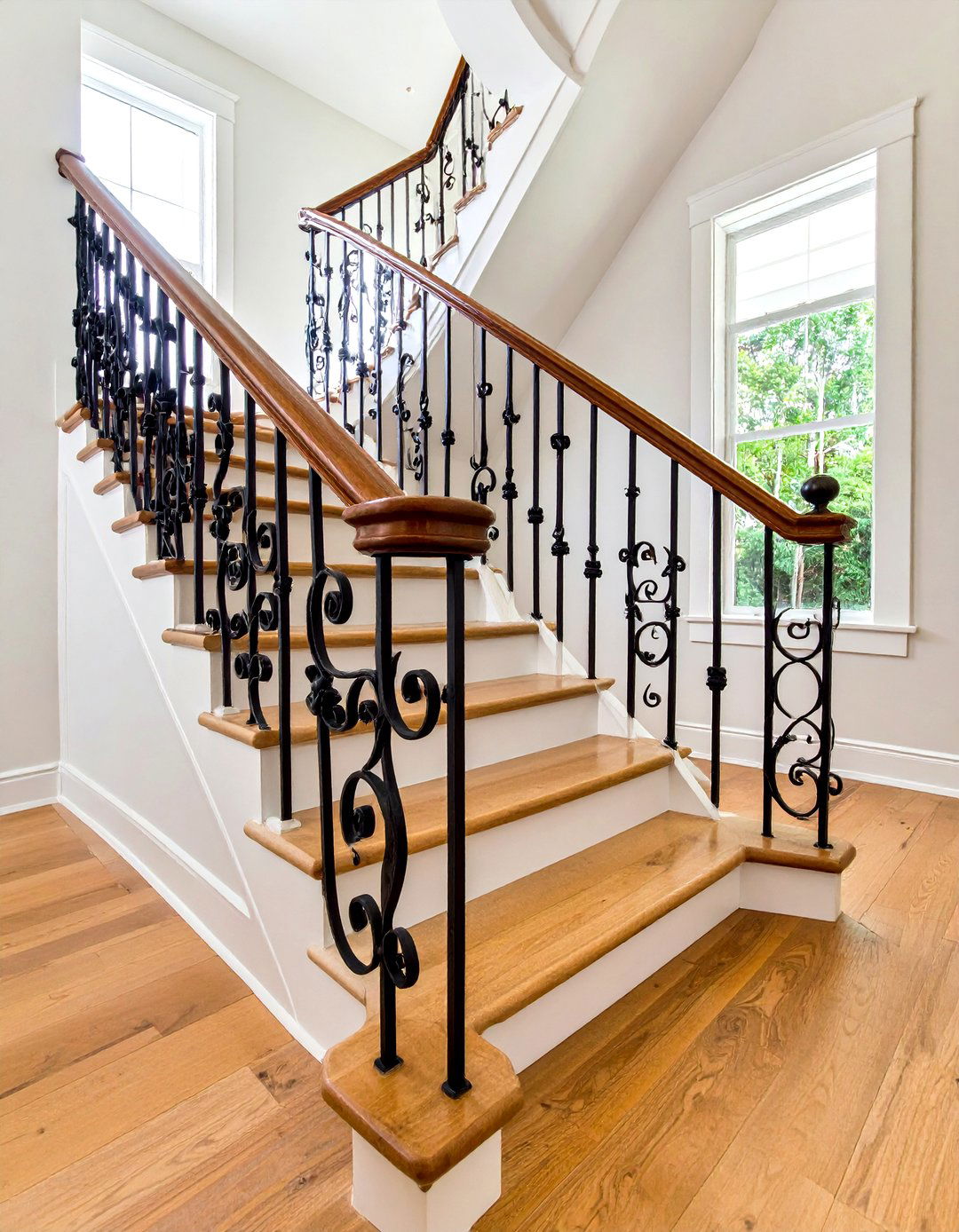 Forged Iron Scroll Stair Railing - 25 farmhouse rustic stair railing ideas