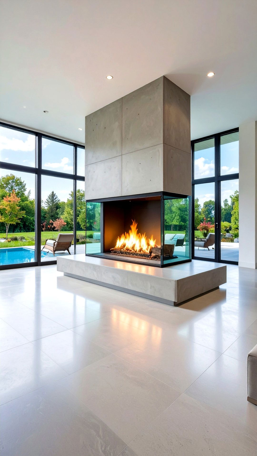 Frameless Minimalist Sided Fireplace - 25 3 sided fireplace ideas