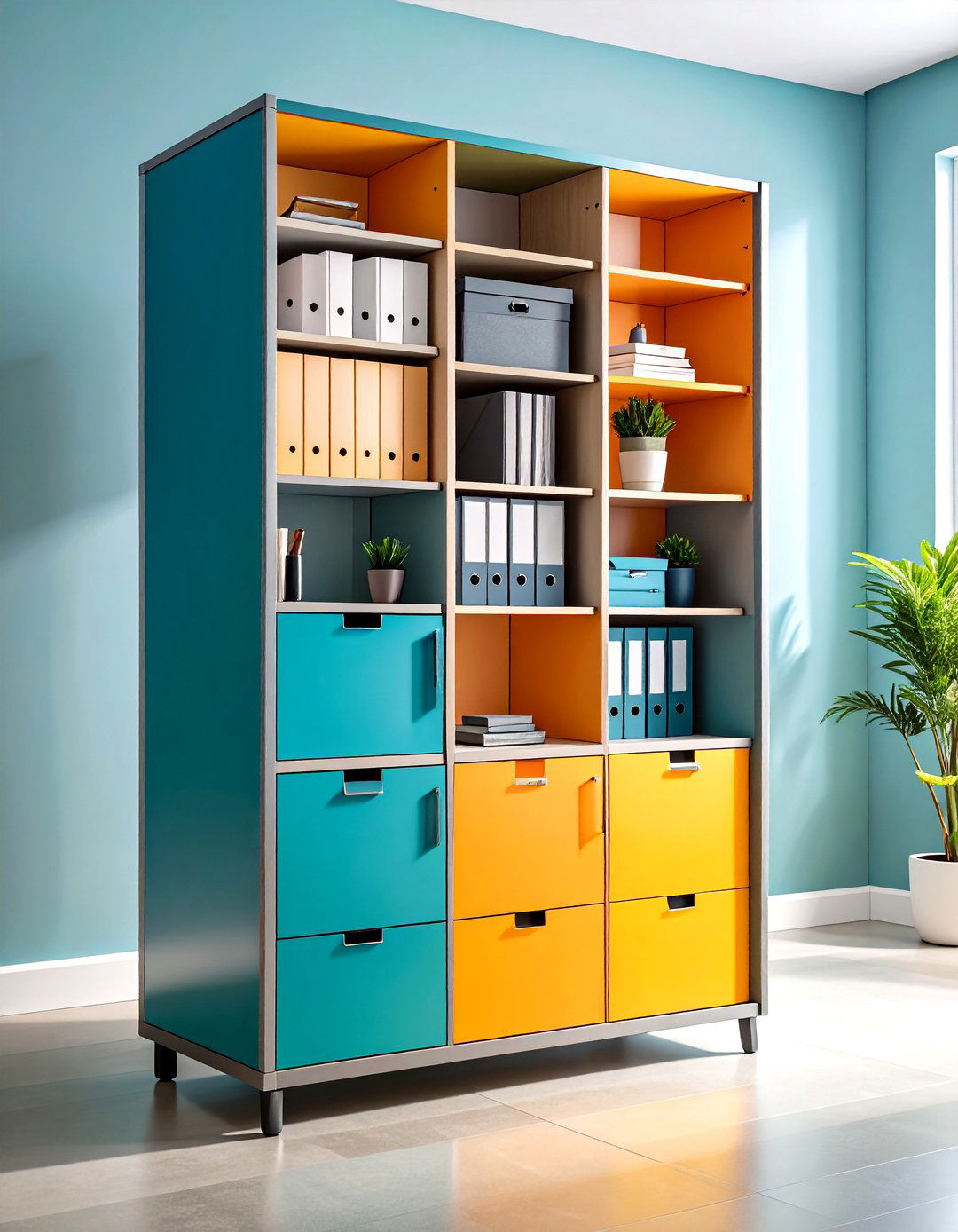 Freestanding Storage Cabinet Hides Bulky Gear - 25 office storage ideas