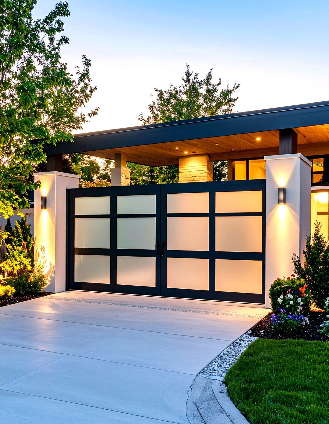 Frosted Glass and Aluminum Frame Driveway Gate - 25 driveway gate ideas