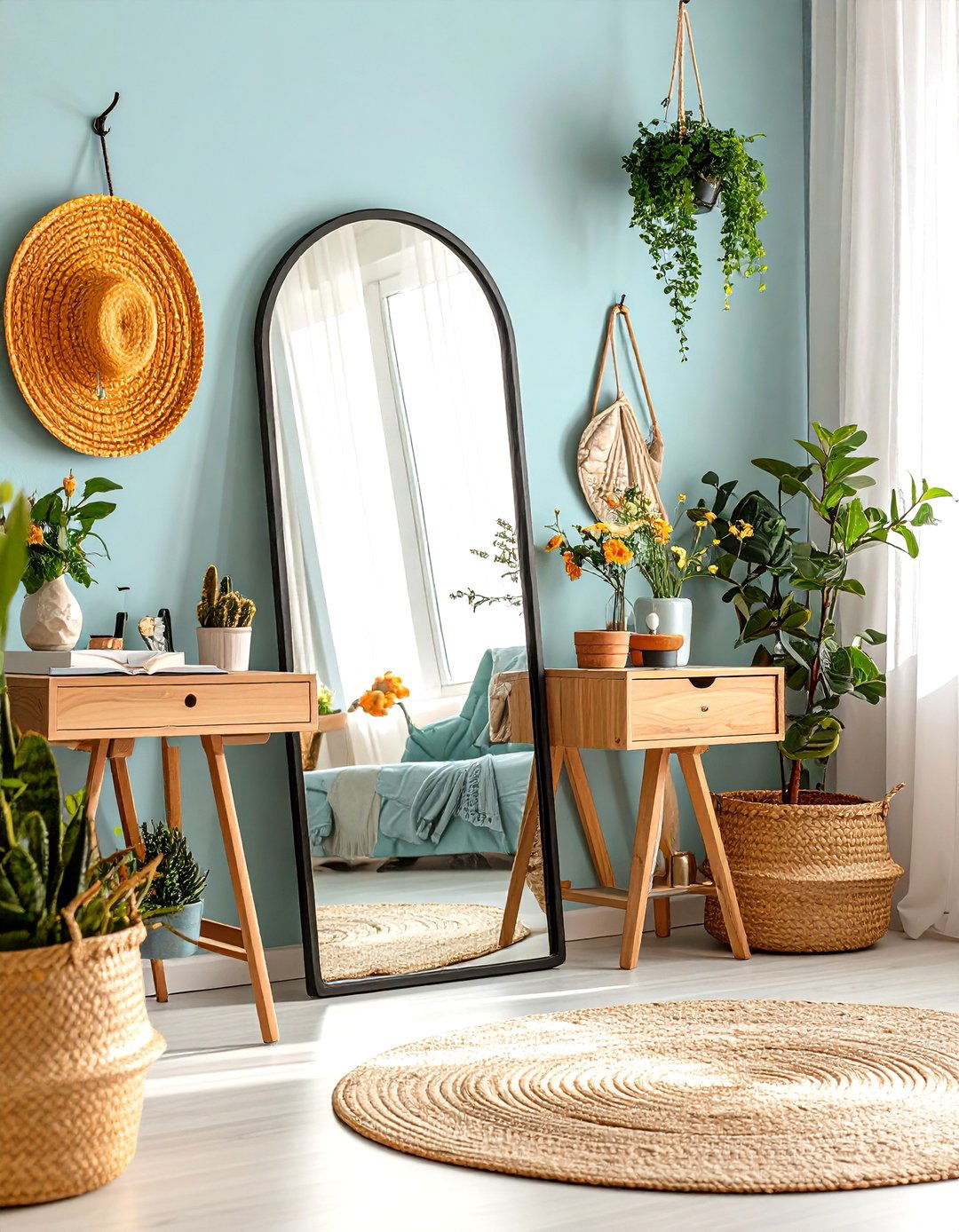 Full Length Mirror Expands Both Light and Style - 25 minimalist dorm room ideas