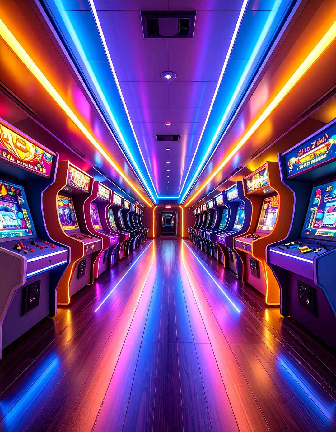 Futuristic LED Strip Arcade Room Tunnel - 25 arcade room ideas