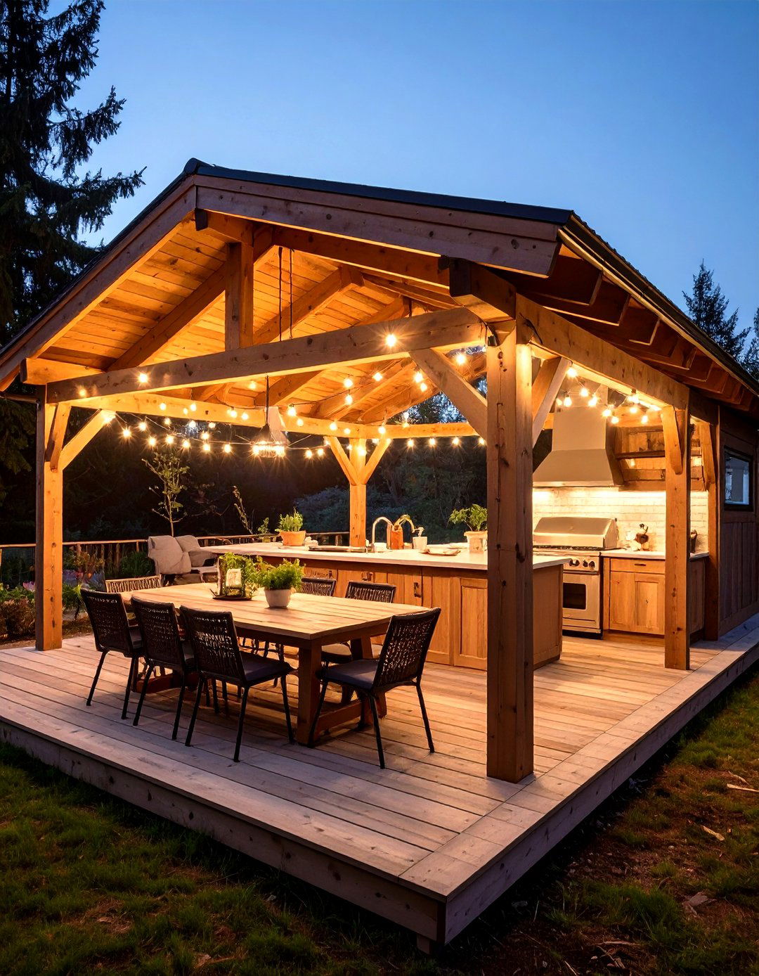 Gabled Wooden Pavilion Roof Adds Architectural Presence - 25 outdoor kitchen roof ideas
