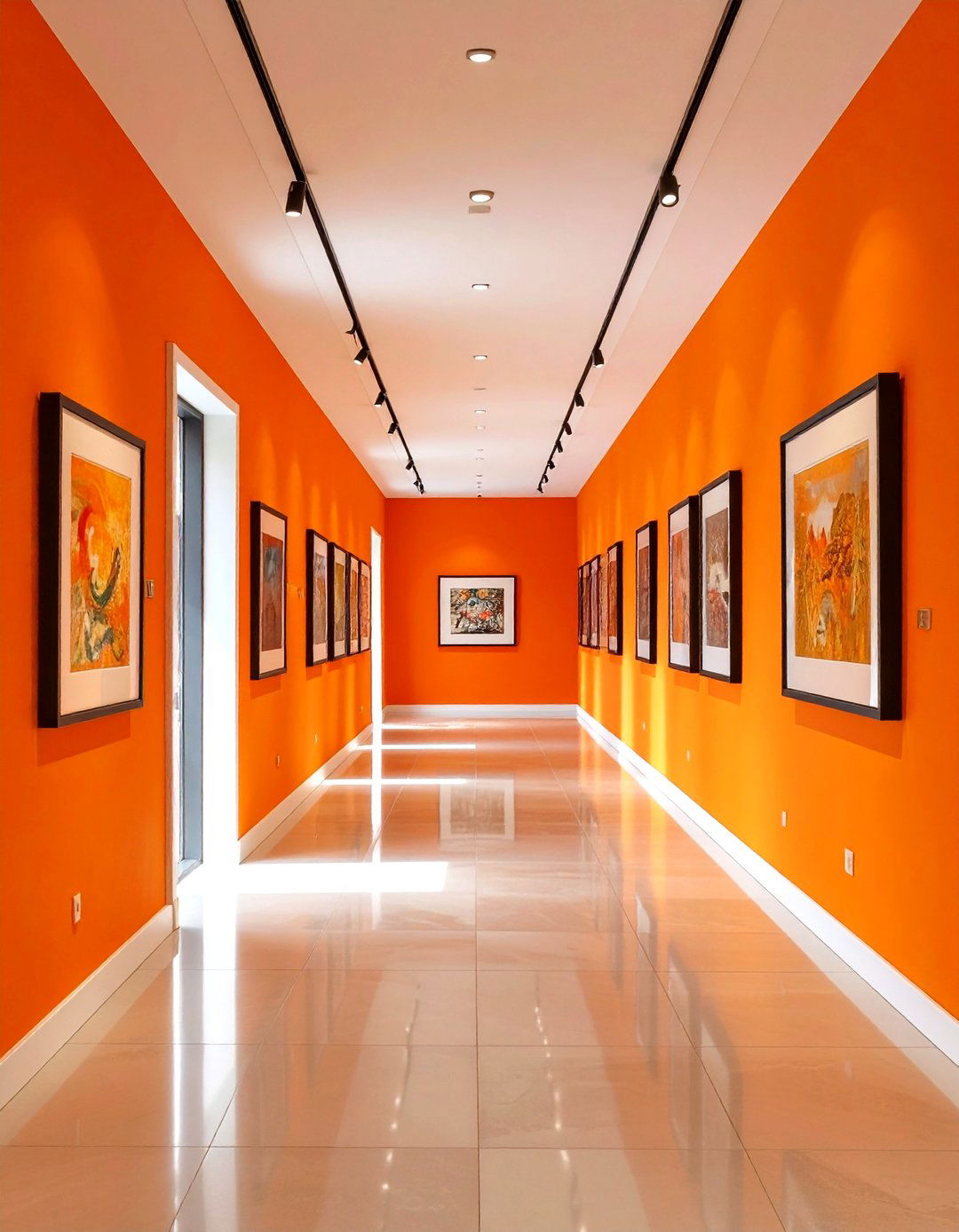 Gallery Style Orange Accent Wall - 25 orange accent wall ideas