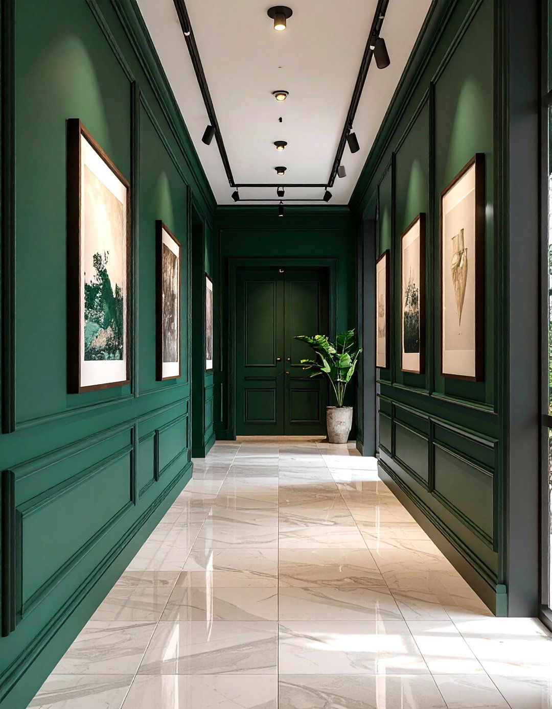 Gallery Wall Green Hallway Showcasing Art - 25 green hallway ideas