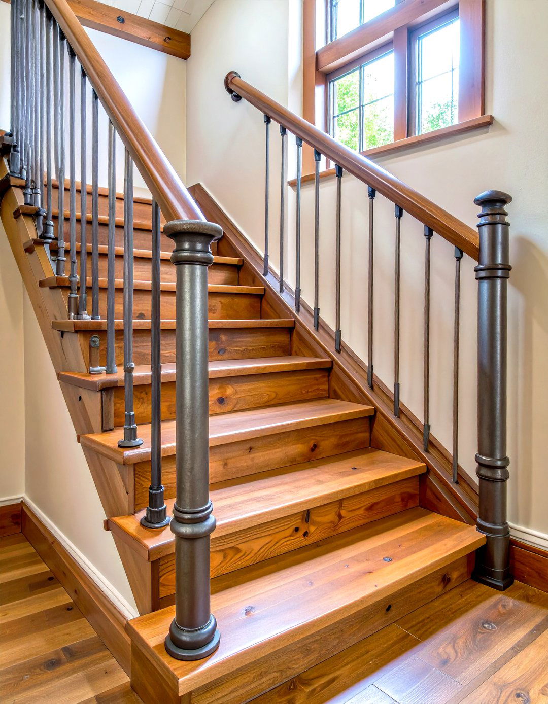 Galvanized Pipe and Wood Cap Stair Railing - 25 farmhouse rustic stair railing ideas