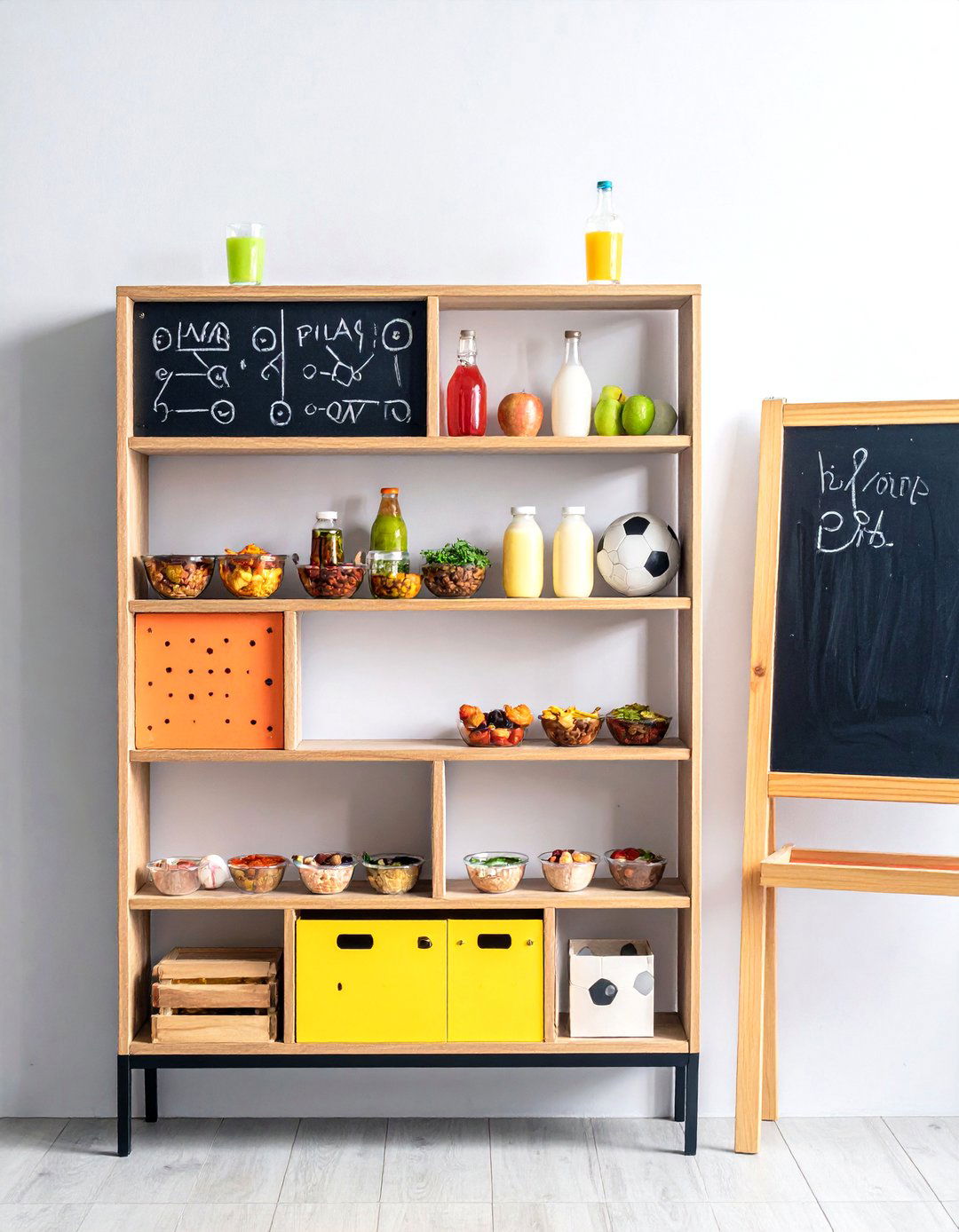 Game Day Snack Station Shelf with Chalk Lines - 25 football room decor ideas