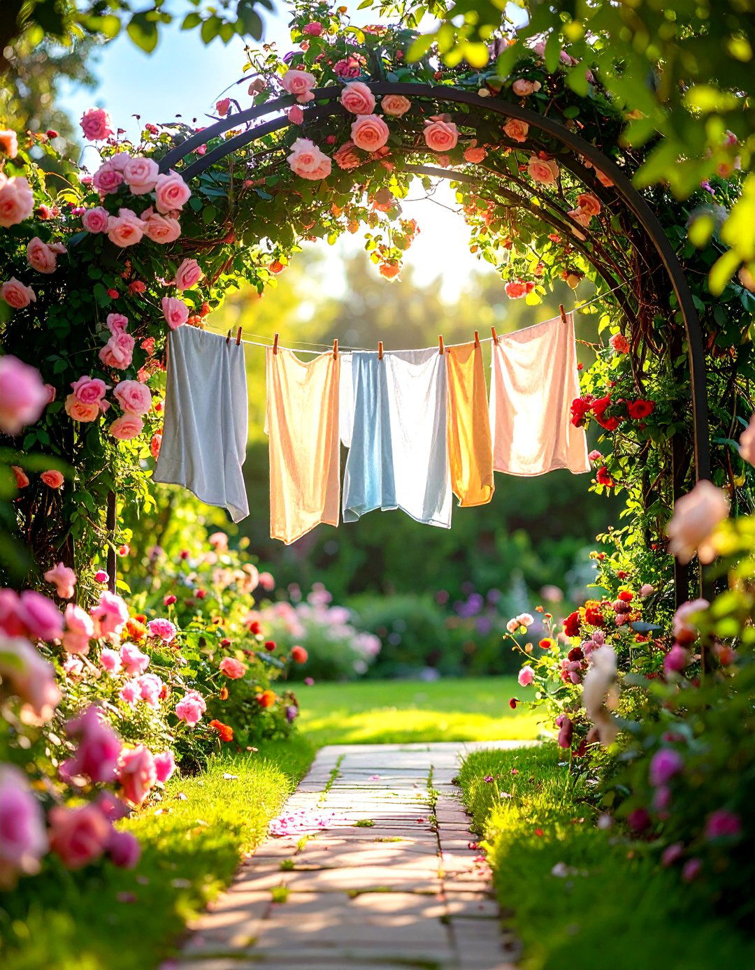 Garden Arch Clothesline That Doubles as a Pathway Feature - 25 outdoor clothesline ideas