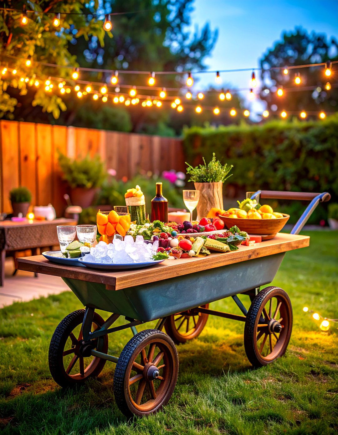 Garden Party Wheelbarrow Serving Bar - 25 old wheelbarrow ideas