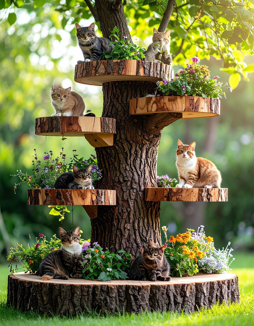 Garden Stump Perch Cat Tree - 25 outdoor cat tree ideas