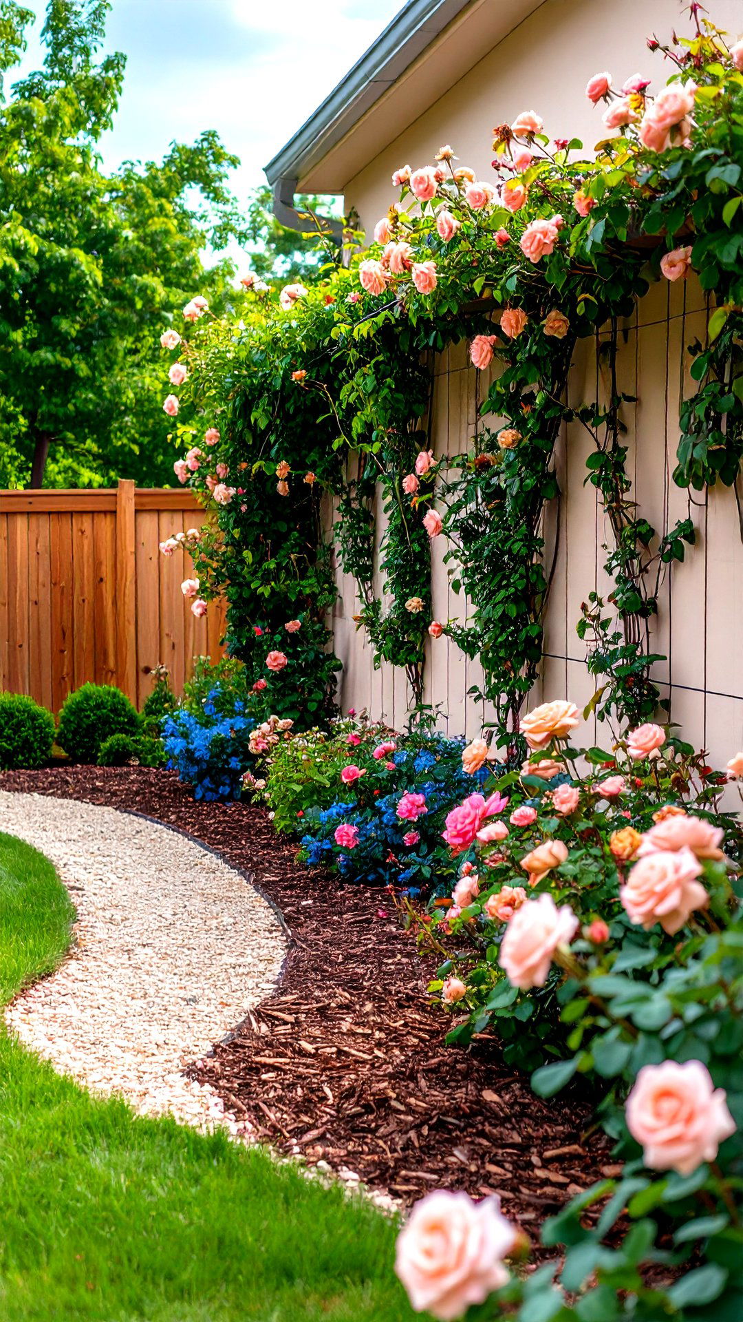 Garden Wall with Climbing Roses and Trellis - 25 garden wall ideas
