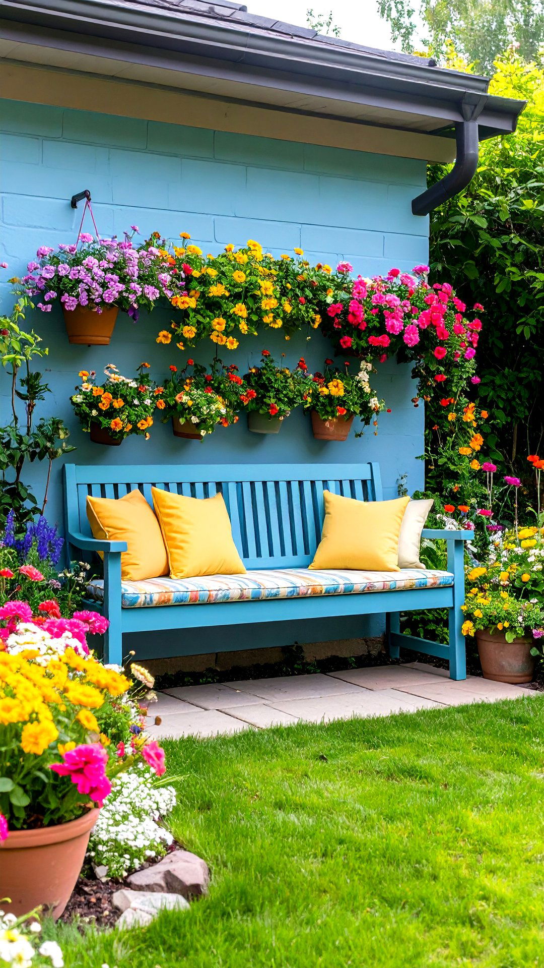 Garden Wall with Folding Bench Storage - 25 garden wall ideas