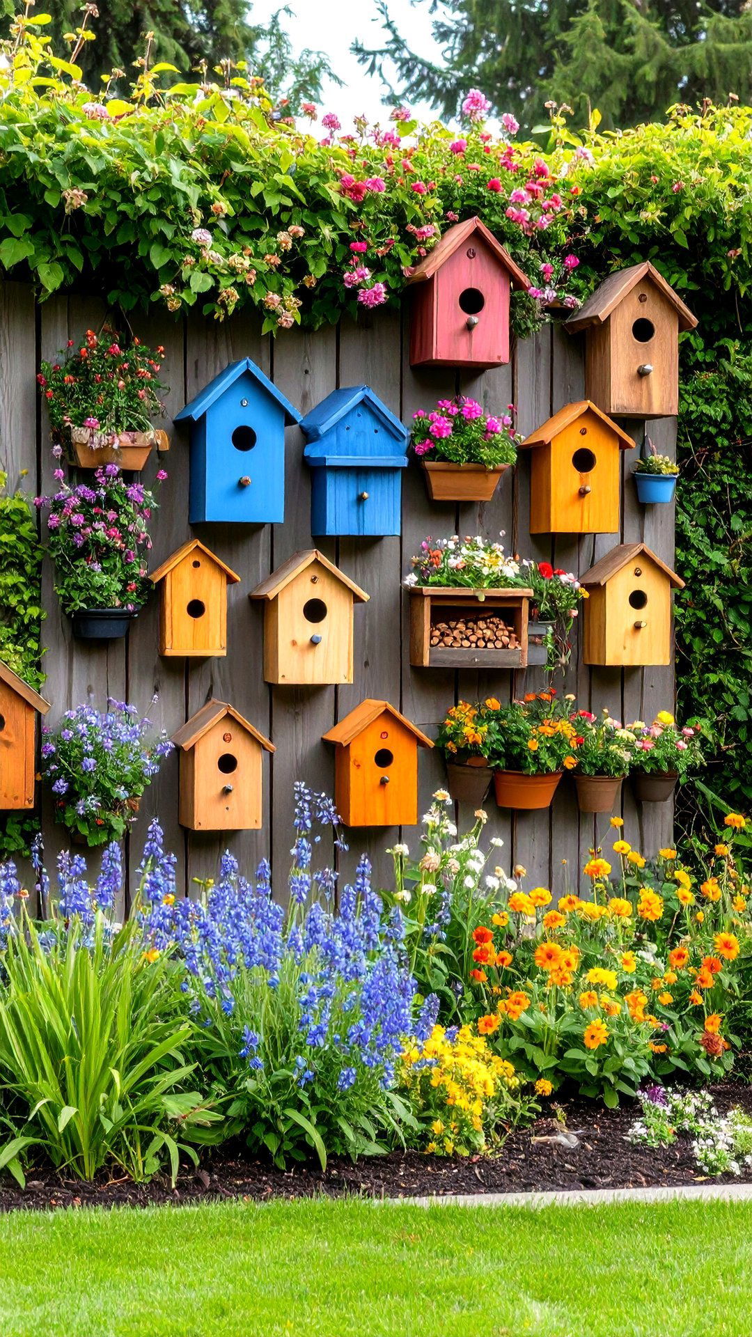 Garden Wall with Integrated Birdhouses and Habitat - 25 garden wall ideas