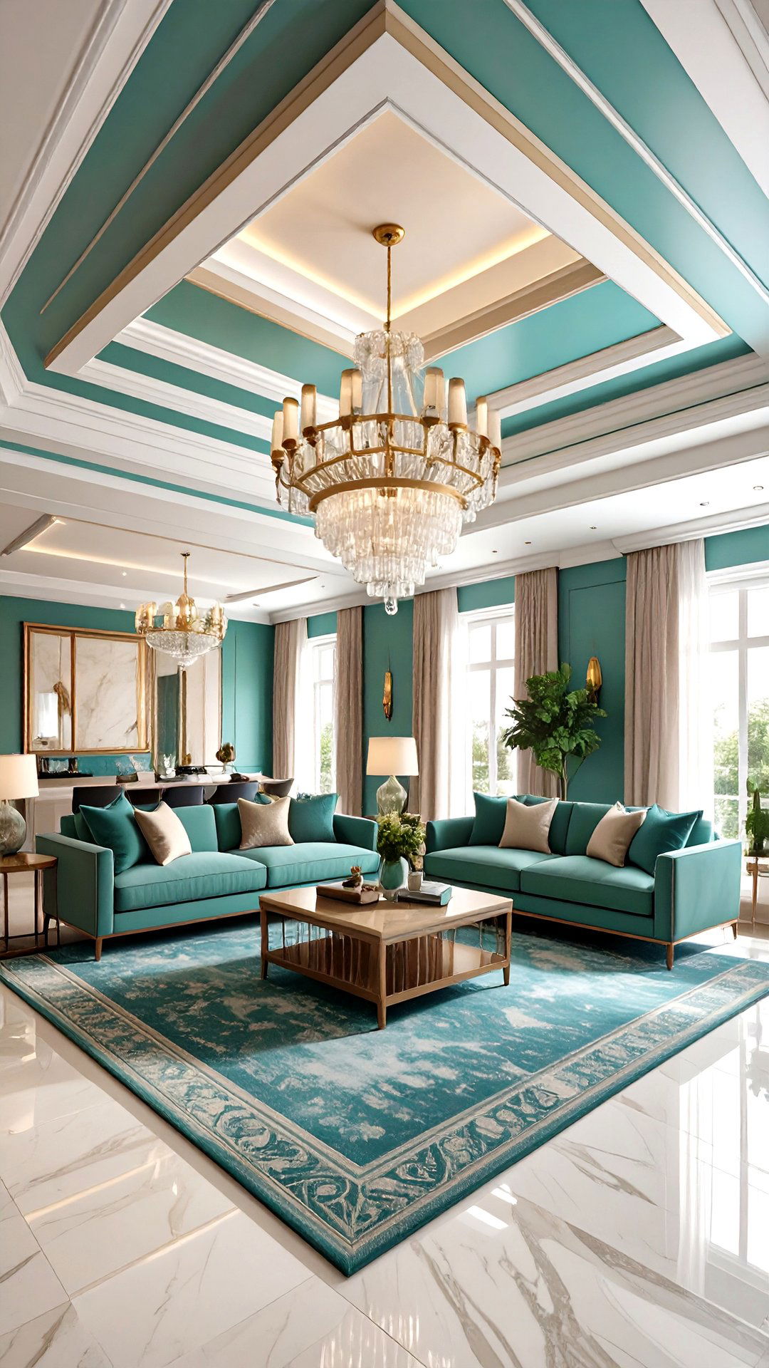 Geometric Ceiling Moldings Crown the Art Deco Living Room - 25 art deco living room ideas