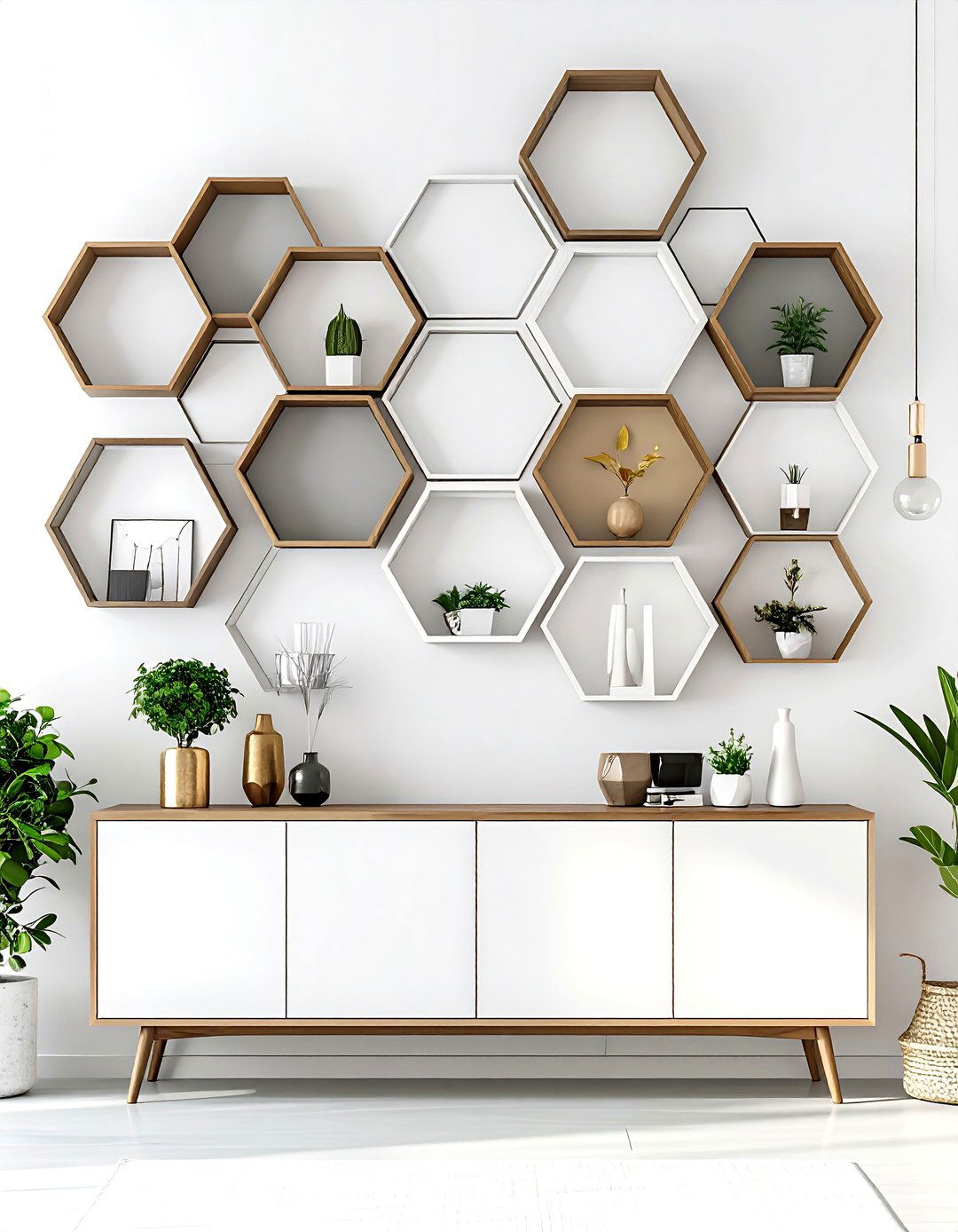 Geometric Hexagon Family Picture Wall - 25 family picture wall ideas