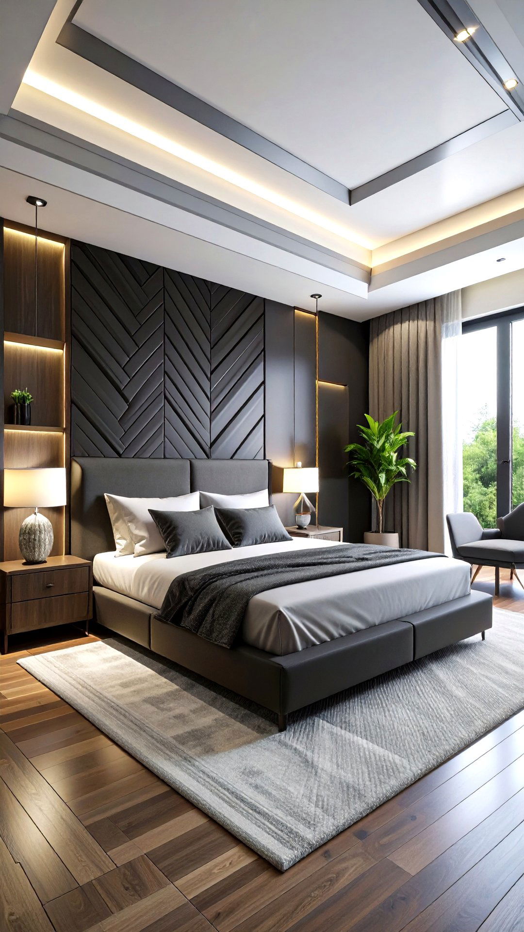 Geometric Panel Statement - 25 black accent wall bedroom ideas