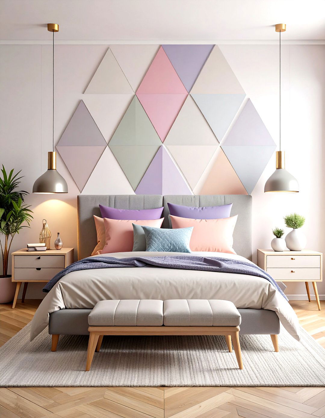 Geometric Pastel Feature for Modern Edge - 25 pastel bedroom ideas