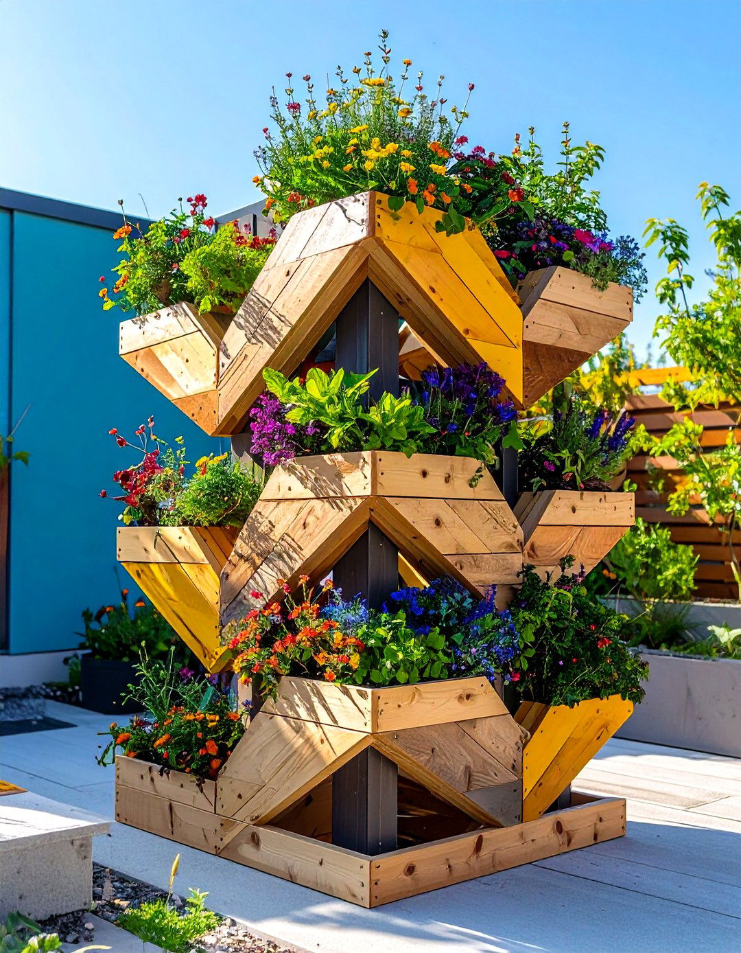 Geometric Plywood Plant Stand - 25 outdoor plant stand ideas