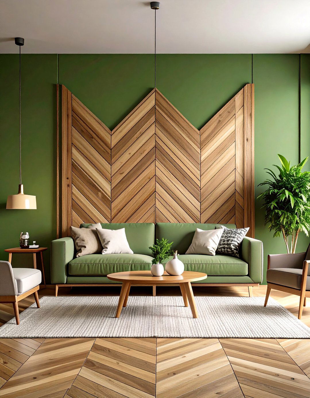 Geometric Slat Overlay - 25 olive green accent wall ideas
