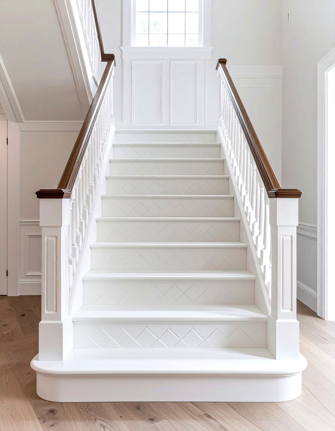 Geometric Stenciled Painted Stairs - 25 painted stair ideas
