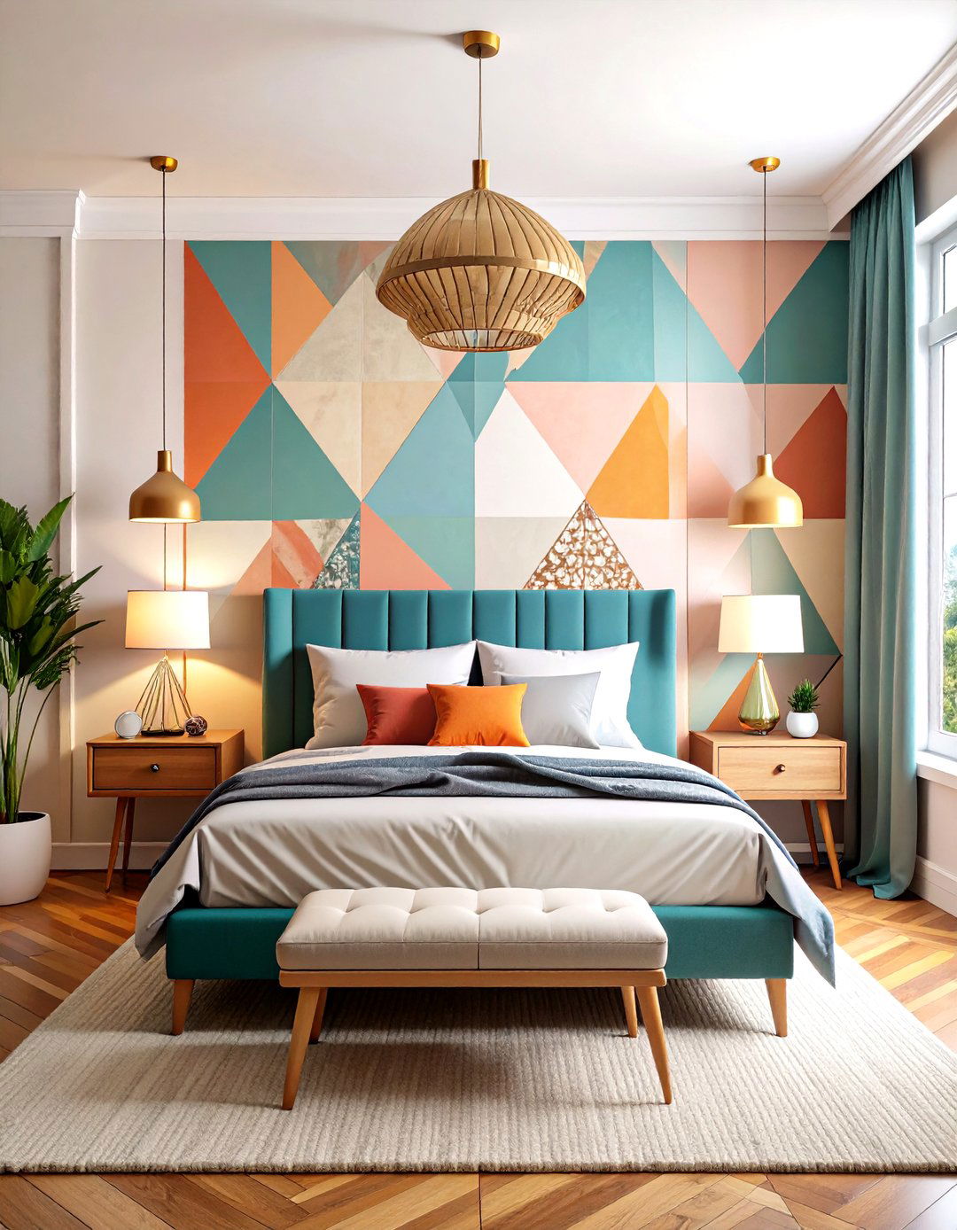 Geometric Wallpaper Makes a Bold Bedroom Statement - 25 80s bedroom ideas