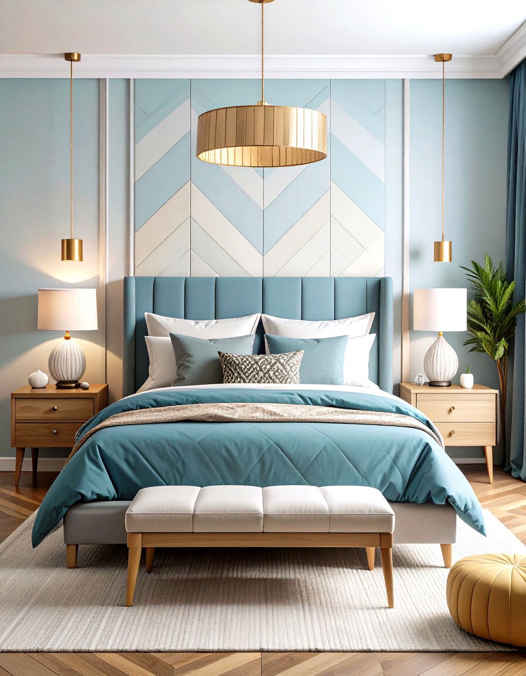 Geometric Wallpaper as a Statement Wall in an Art Deco Bedroom - 25 art deco bedroom ideas