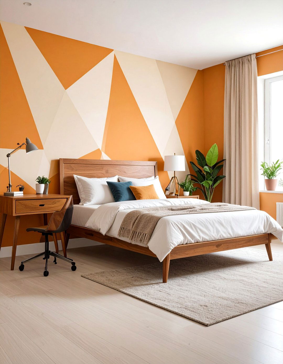 Geometric Wallpaper for Playful Precision - 25 orange bedroom ideas