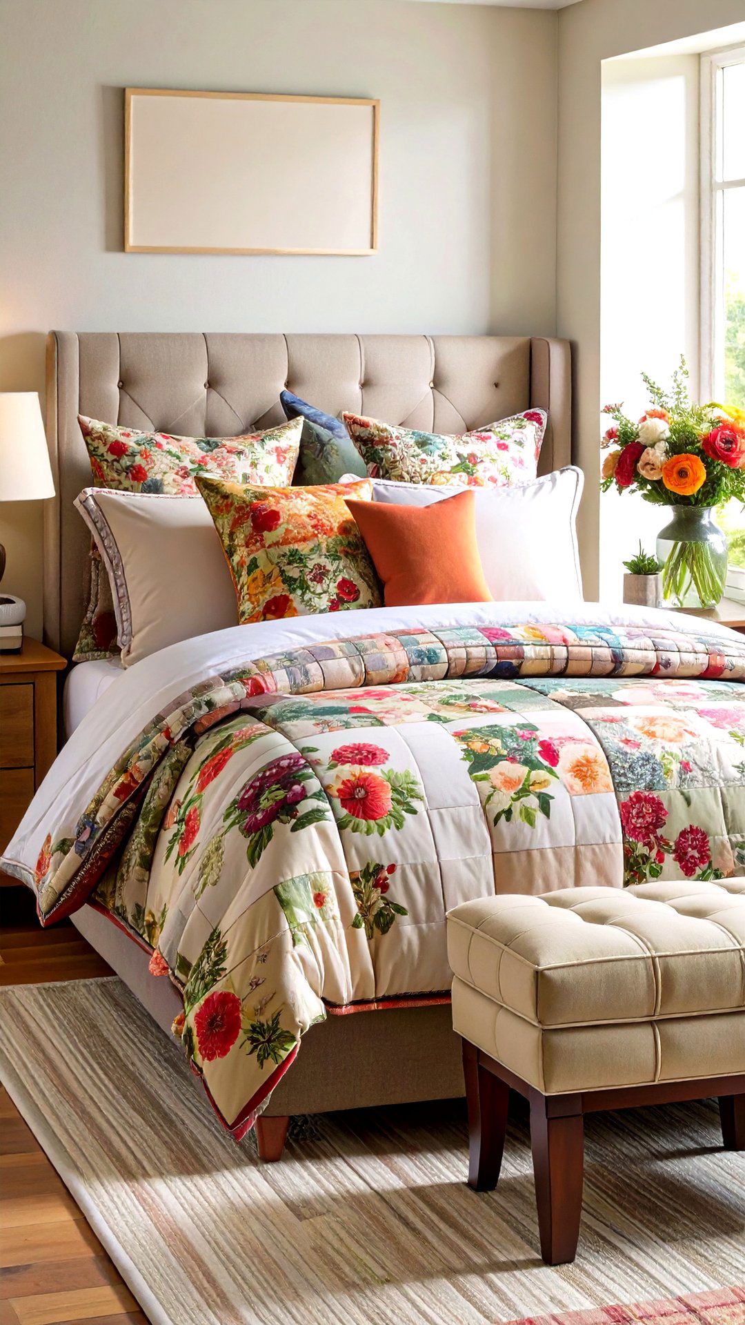 Gingham Accents for Playful Balance - 25 grandmillennial style bedroom ideas