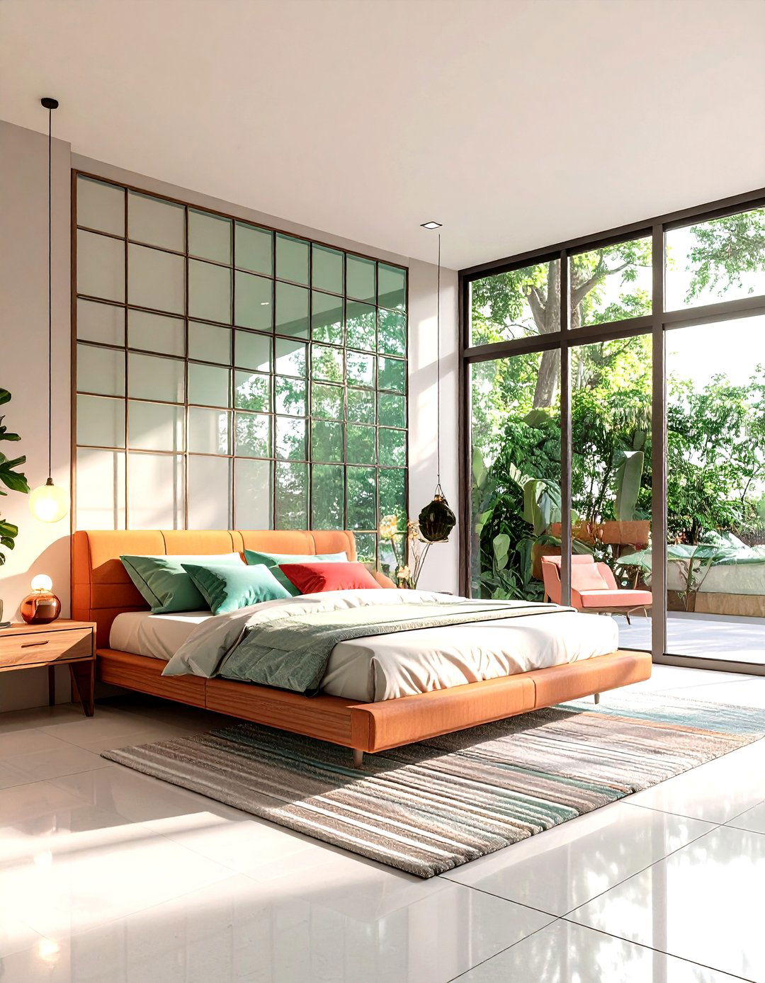 Glass Block Divider Creates a Light Filled Bedroom Nook - 25 80s bedroom ideas