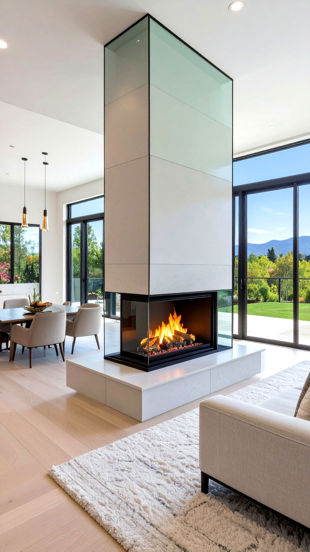 Glass Clad Room Divider Sided Fireplace - 25 3 sided fireplace ideas