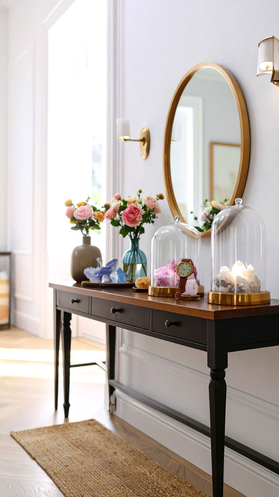Glass Cloches Showcasing Collections on the Console Table - 25 console table decor ideas