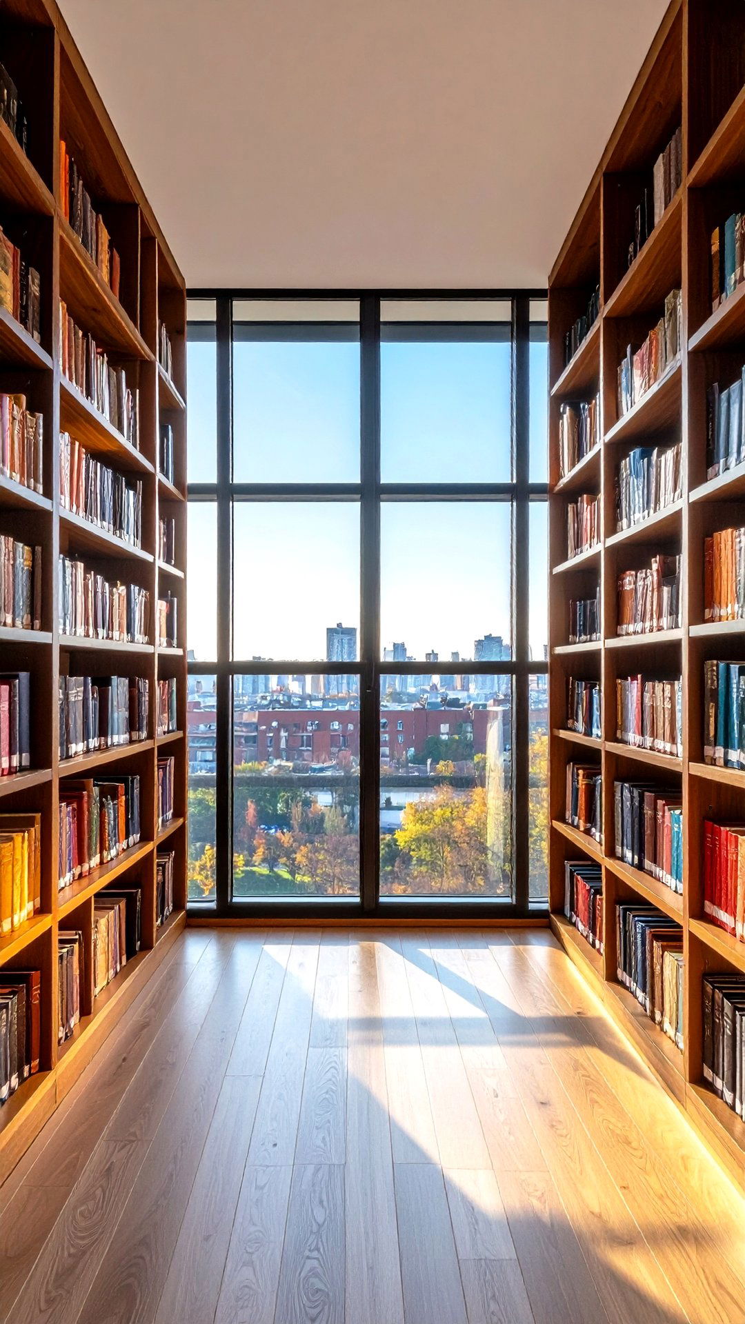 Glass Front Bookcases Showcasing a Scenic Window - 25 bookcases around window design ideas