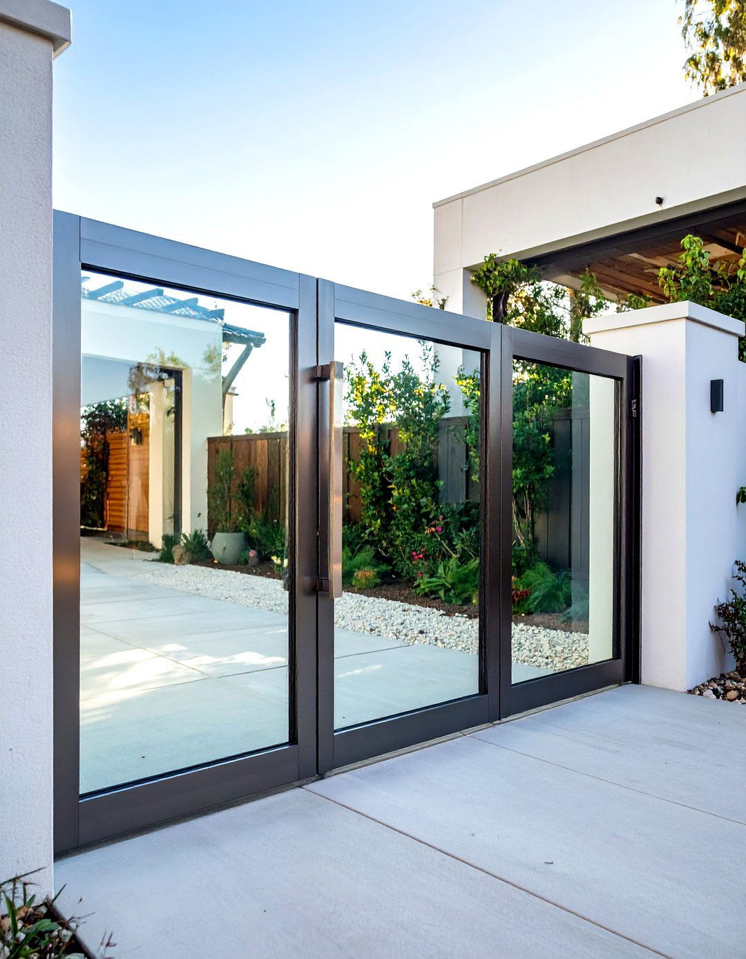 Glass Panel Framed Fence Gate for Contemporary Homes - 25 Fence Gate Ideas