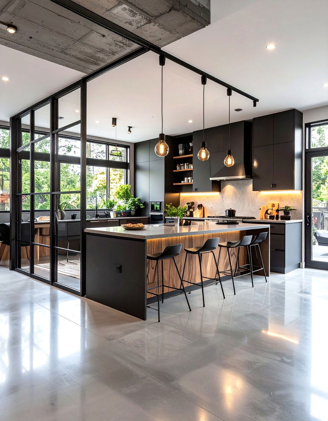 Glass Partition Adds Openness without Losing Galley Kitchen Definition - 25 galley kitchen ideas