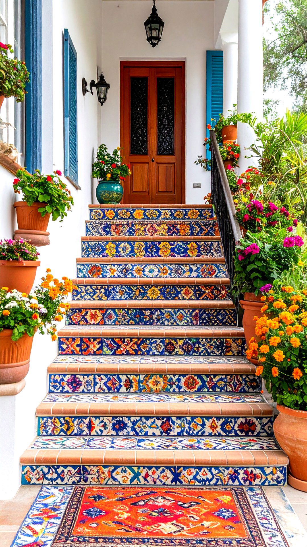 Global Patterned Tile Stairs Energize the Boho House Exterior - 25 boho house exterior ideas