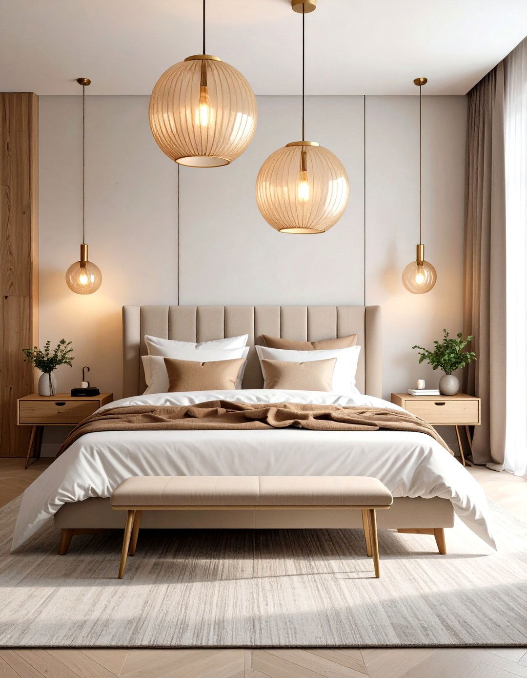 Globe Pendant Lights Cast Retro Mood - 25 70s bedroom decor ideas