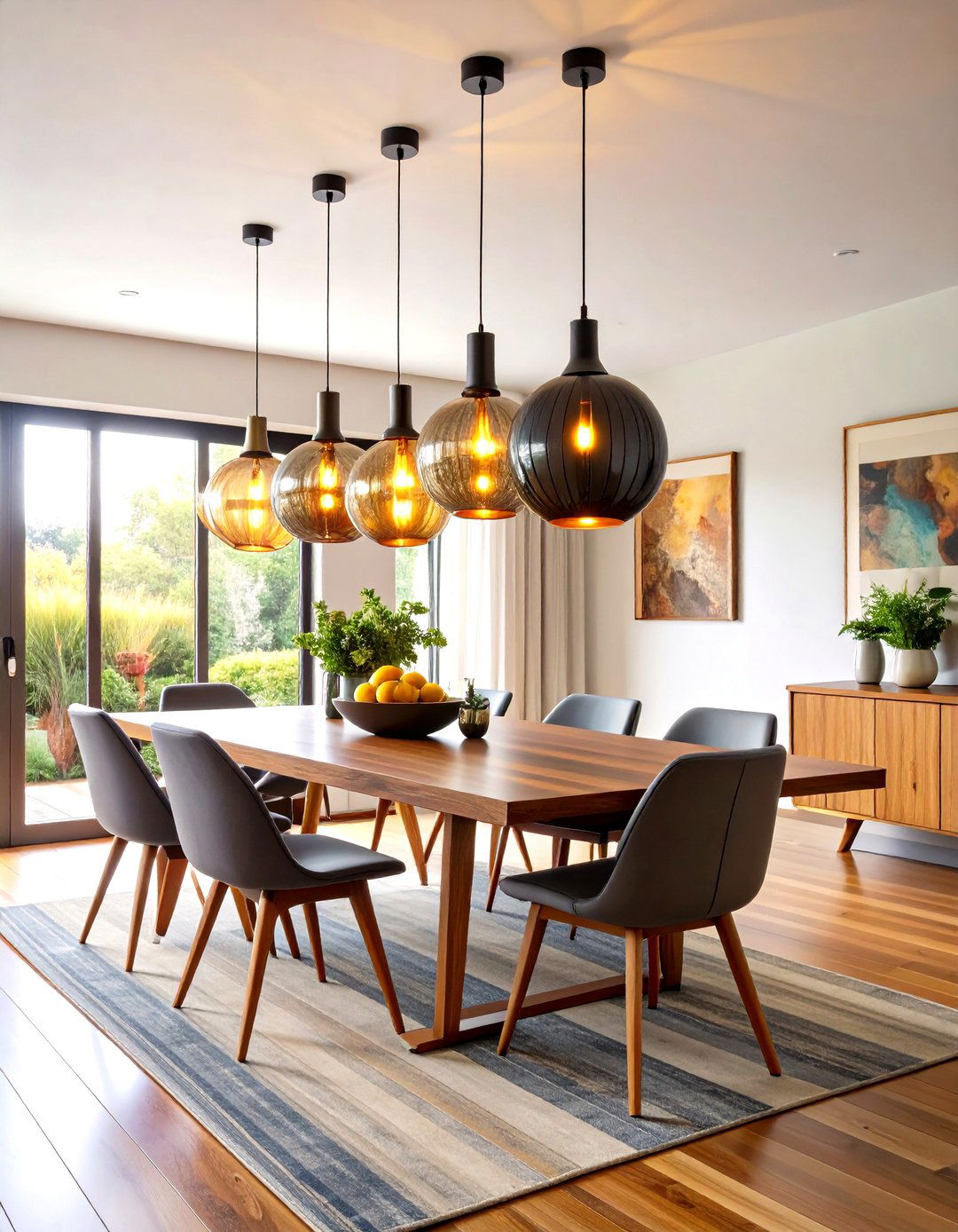 Globe Pendant Lights Cast Soft Even Glow - 25 70s dining room design ideas