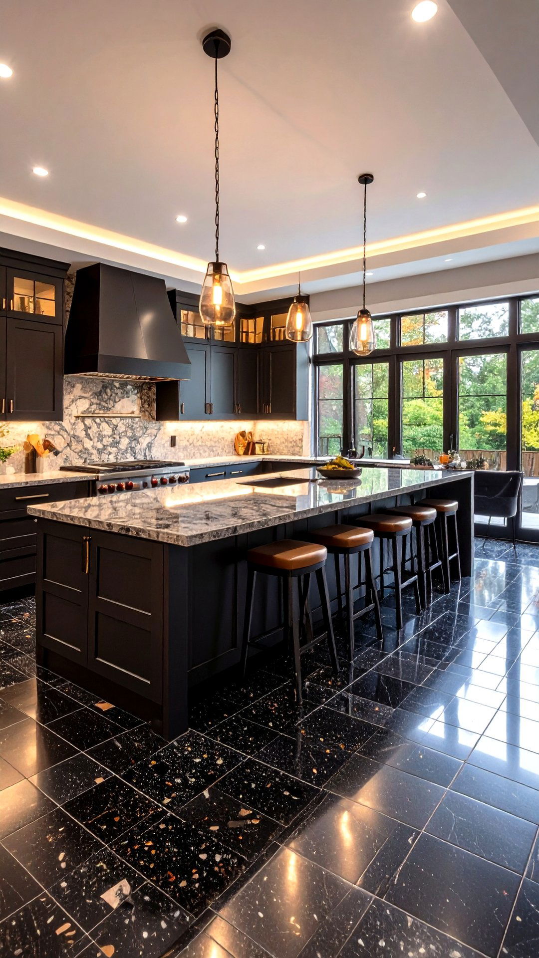 Gloss and Matte Mosaic Mix - 25 black floor kitchen ideas