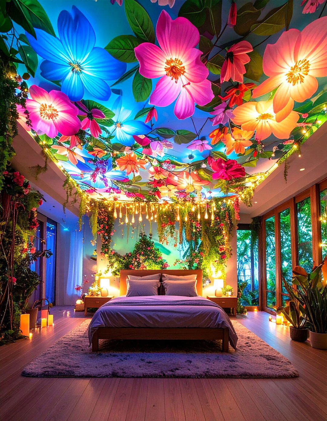 Glow in the Dark Floral Ceiling - 25 fairy-themed bedroom ideas