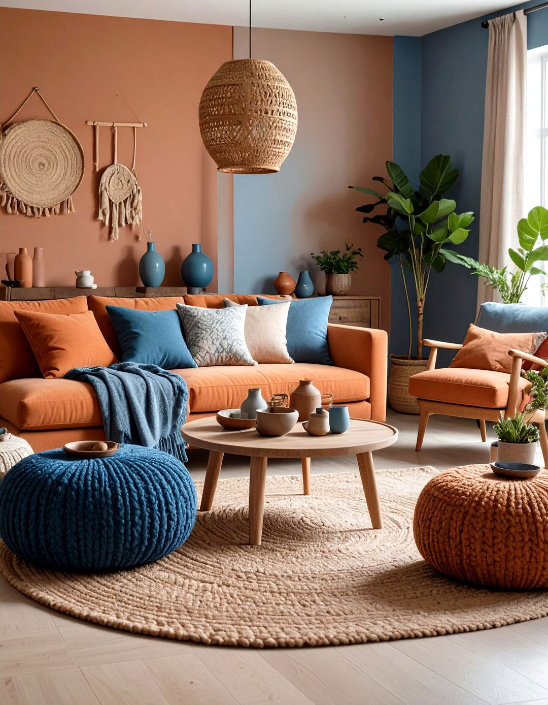 Go Nordic Minimal With Terracotta and Slate - 25 orange and blue living room ideas