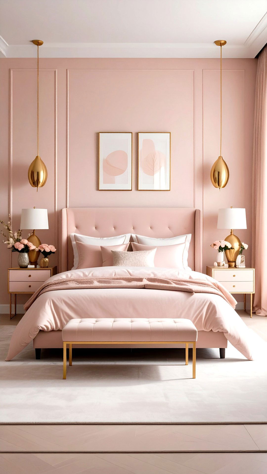 Gold Metal Accents for Subtle Glam - 25 blush pink bedroom ideas