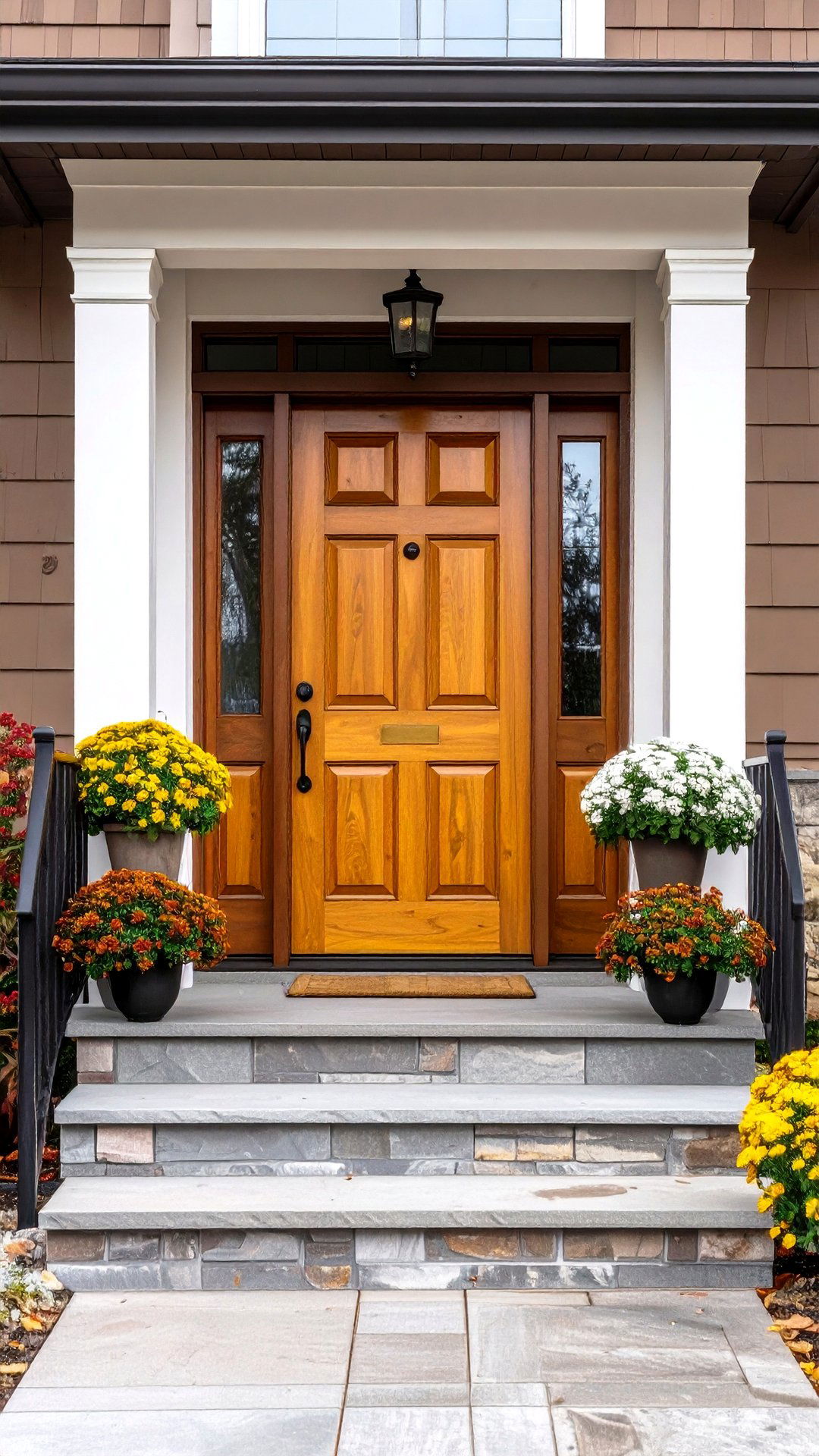 Goldenrod Front Door Warms the Brown House Welcome - 25 brown house front door colors