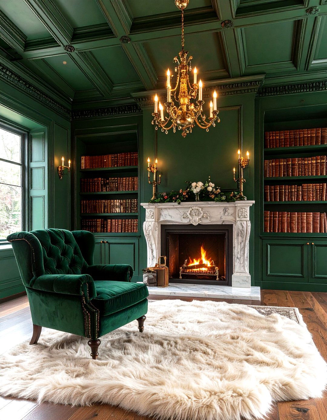 Gothic Emerald Fireplace Library - 25 dark green home library ideas and inspiration