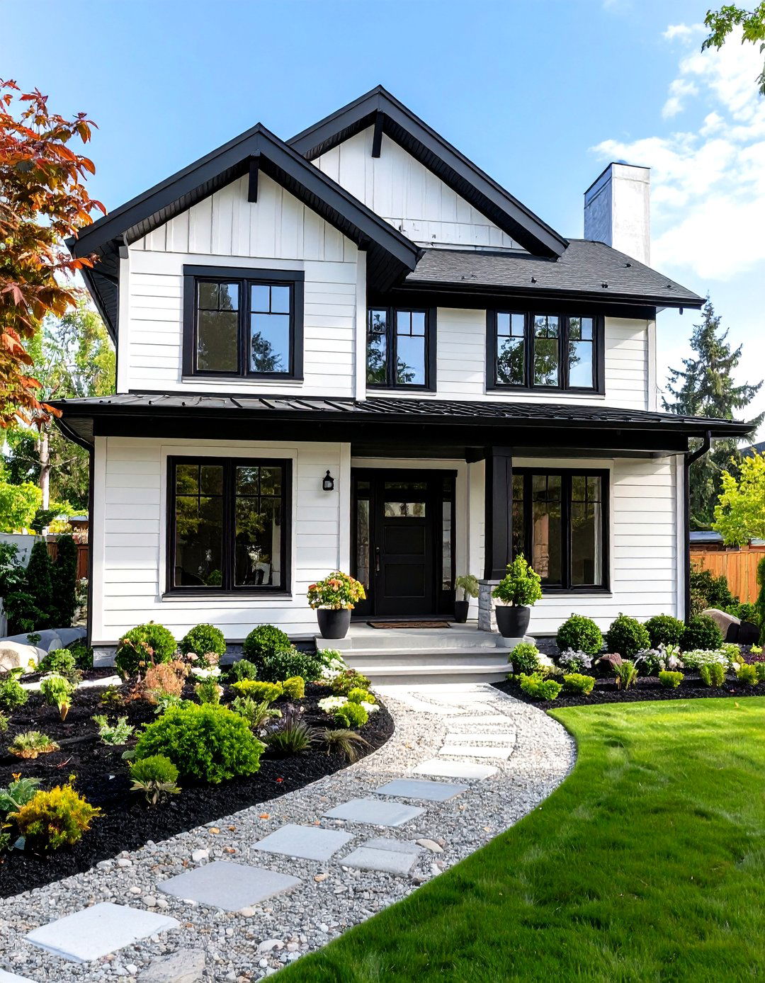 Graphic Black and White Contrast Stays Iconic - 25 exterior house colors & inspiration