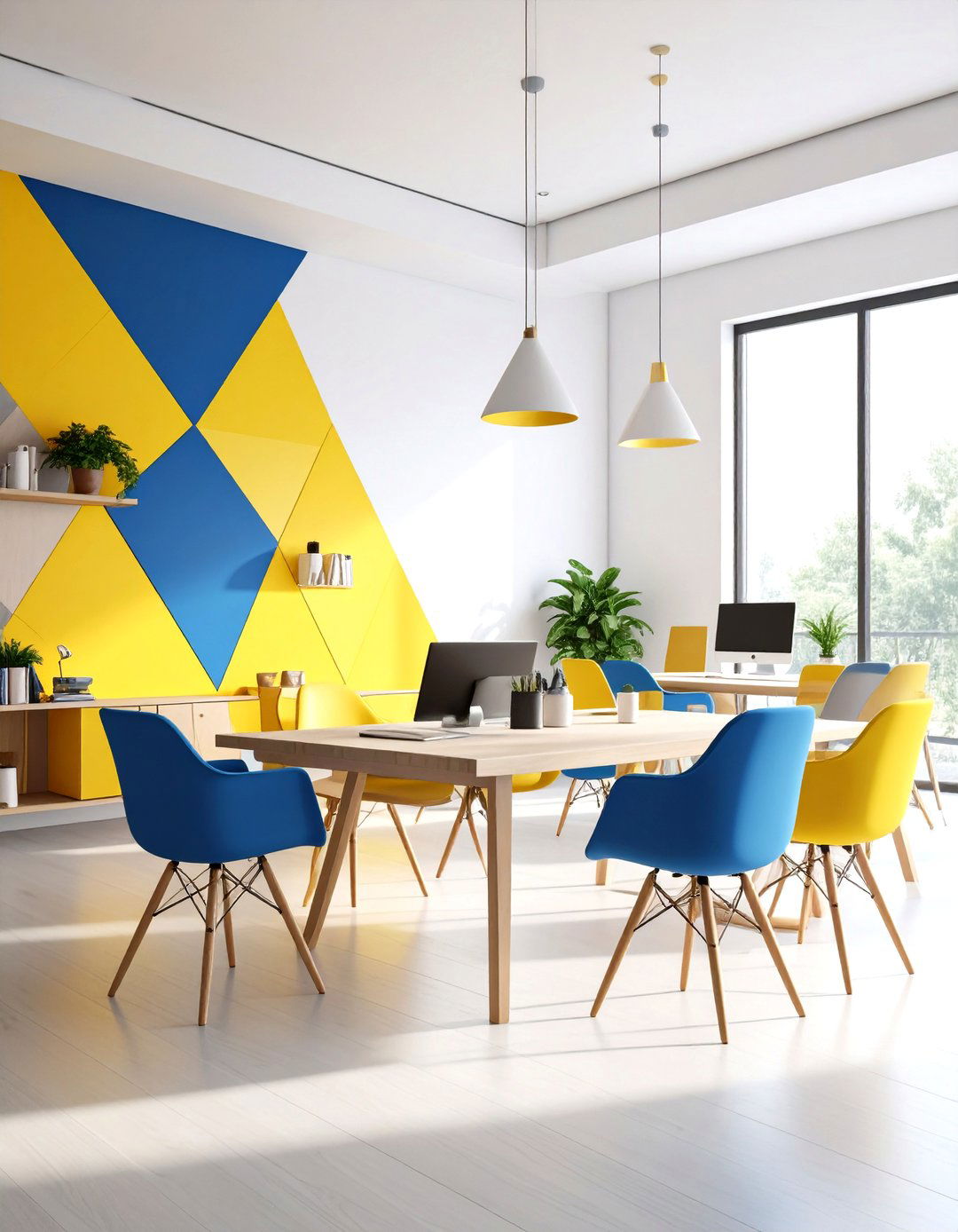 Graphic Geometric Paint Shapes - 25 office accent wall ideas