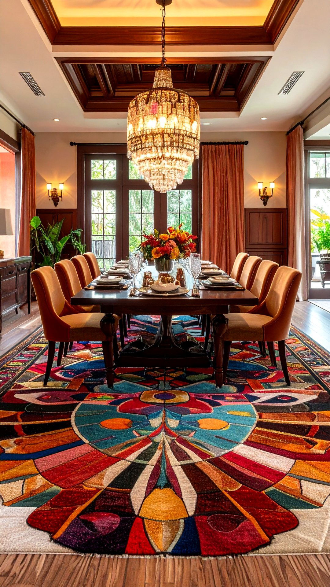 Graphic Rug Grounds an Art Deco Dining Room - 25 art deco dining room ideas