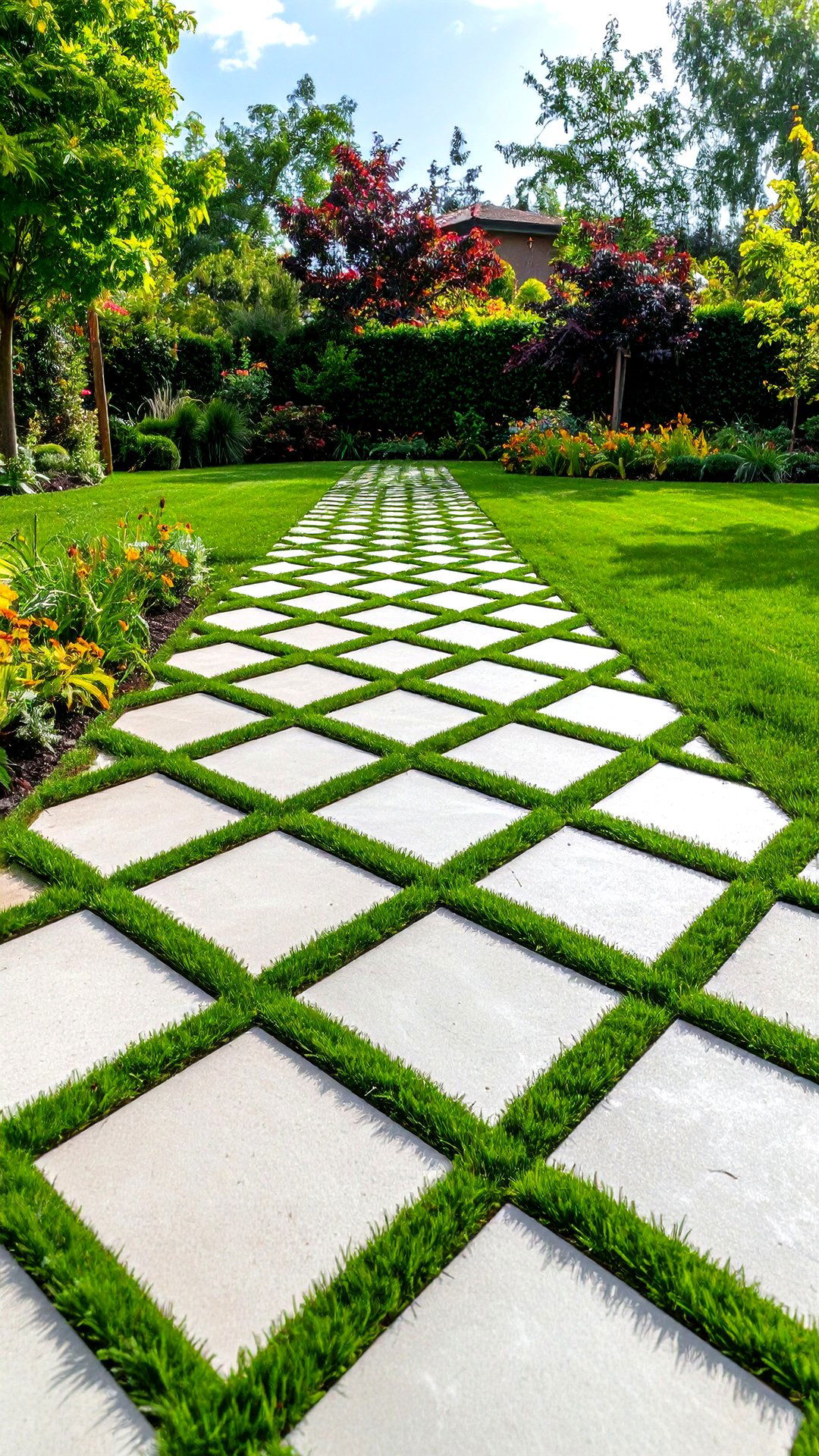 Grass Joint Concrete Paver Walkway - 25 concrete walkway ideas