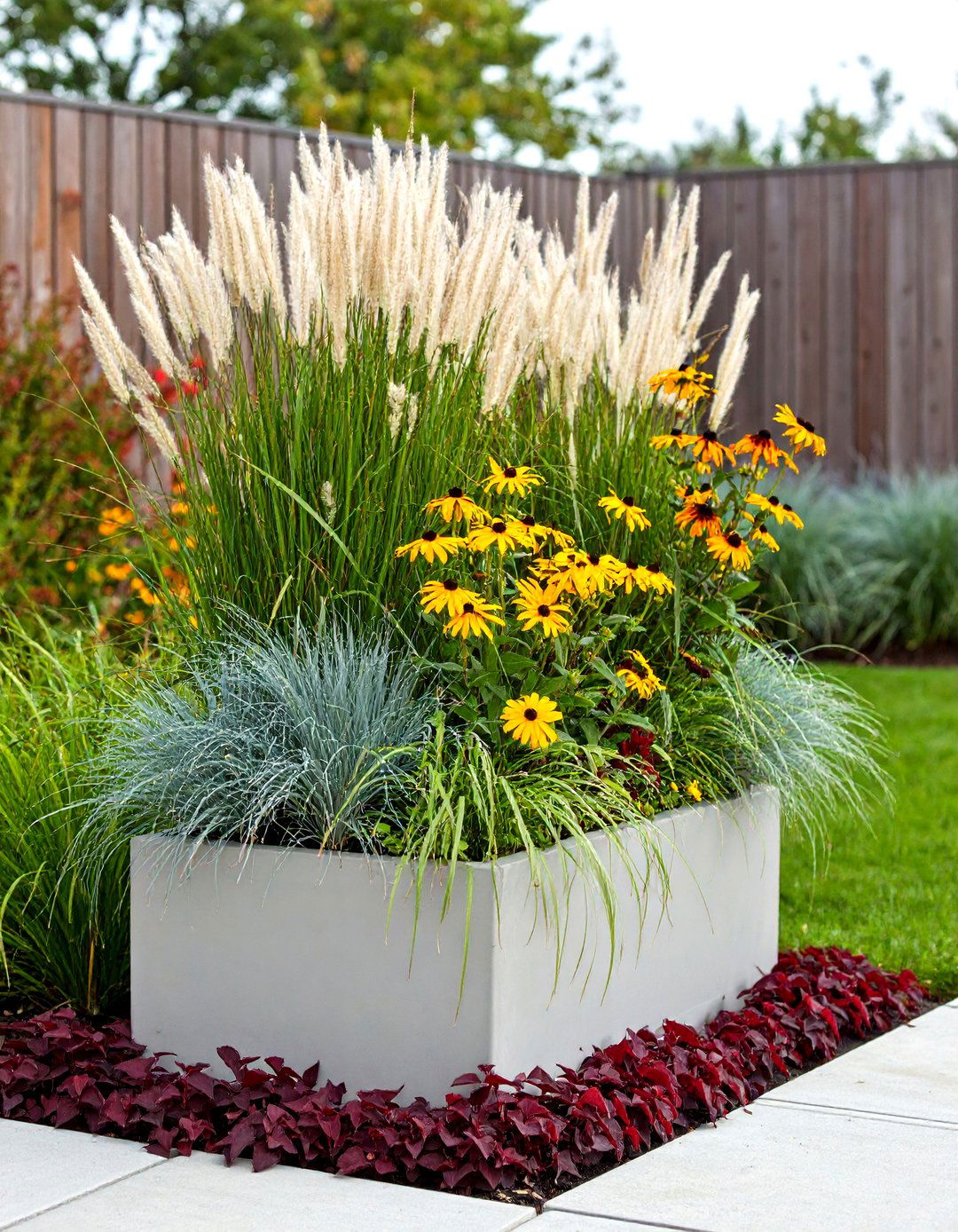Grasses and Black Eyed Susan Bright - 25 fall flower box ideas